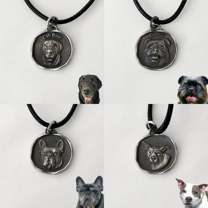 Collection of dog pendant necklaces with various dog breeds displayed.