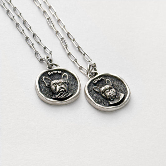 Custom Sterling Silver Pet Portrait Pendant - Waggy Waggy