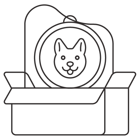 Icon of a pet portrait being placed inside a shipping box, symbolizing the final packaged piece ready to be shipped.
