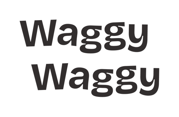 Waggy Waggy logo in bold playful font for custom pet portrait and jewelry brand